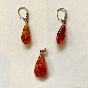 Amber Pendant and Earring Set